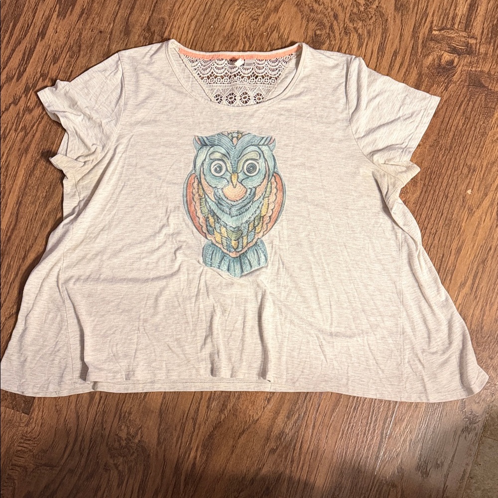Cato Cream Owl Print Short Sleeve Tee